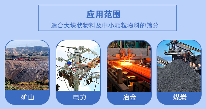 礦業(yè)振動篩應用行業(yè)：適合大塊狀物料及中小顆粒物料的篩分：礦山，電力，冶金，煤炭等。