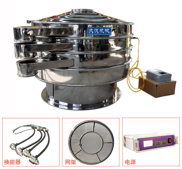  全不銹鋼超聲波振動篩內部組成：換能器，網架，電源。
